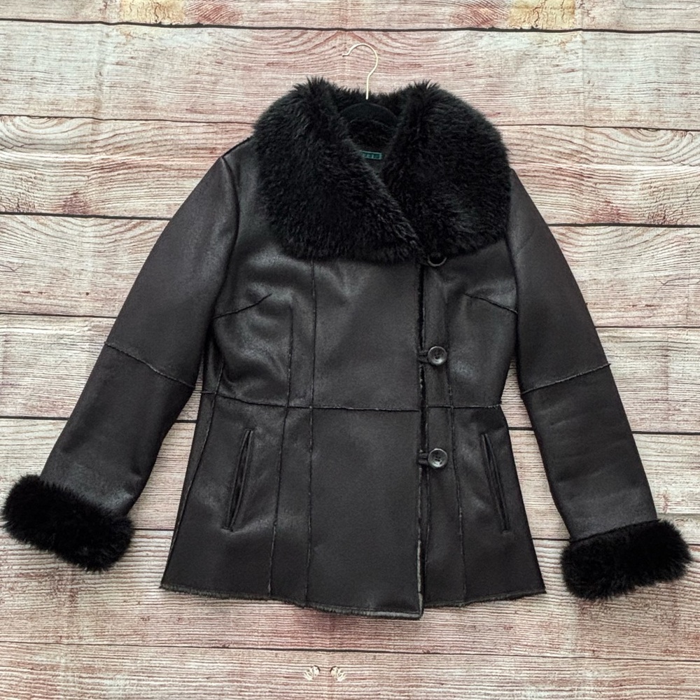Velvet • Black Button Up Winter Coat with Faux Fur Trim - Women’s Size Large - Picture 16 of 16